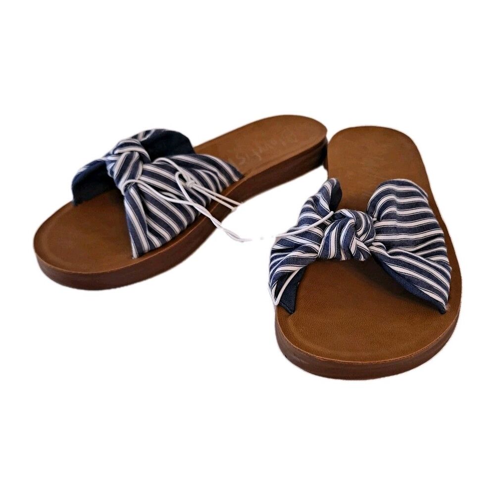 Blowfish Malibu Sable Women's Slides Size 7.5M Blue/White Striped Fabric Knot